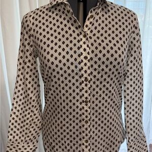 Tommy Hilfiger Men's Geometric Pattern Shirt - Cream and Brown